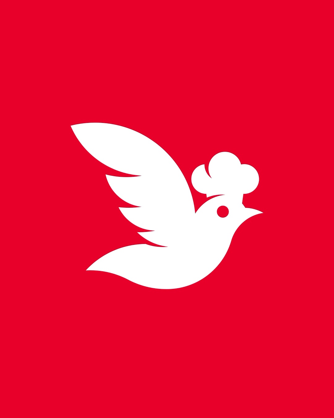 The Bird Palace Restaurant symbol, a white bird in a chef’s hat on red